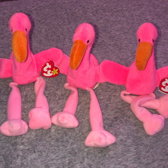 3 PACK: “Pinky The Flamingo” Collectible Beanie Babies - Picture 1 of 16